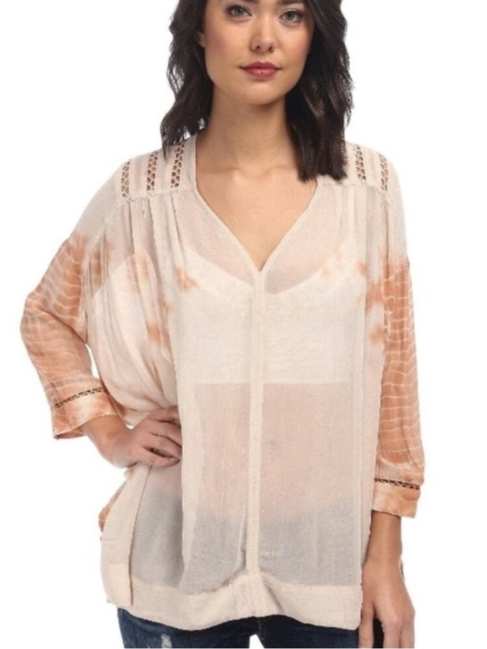 Free People Tie Dye Me Down V-Neck Tunic Top Size Med Whimsigoth Western